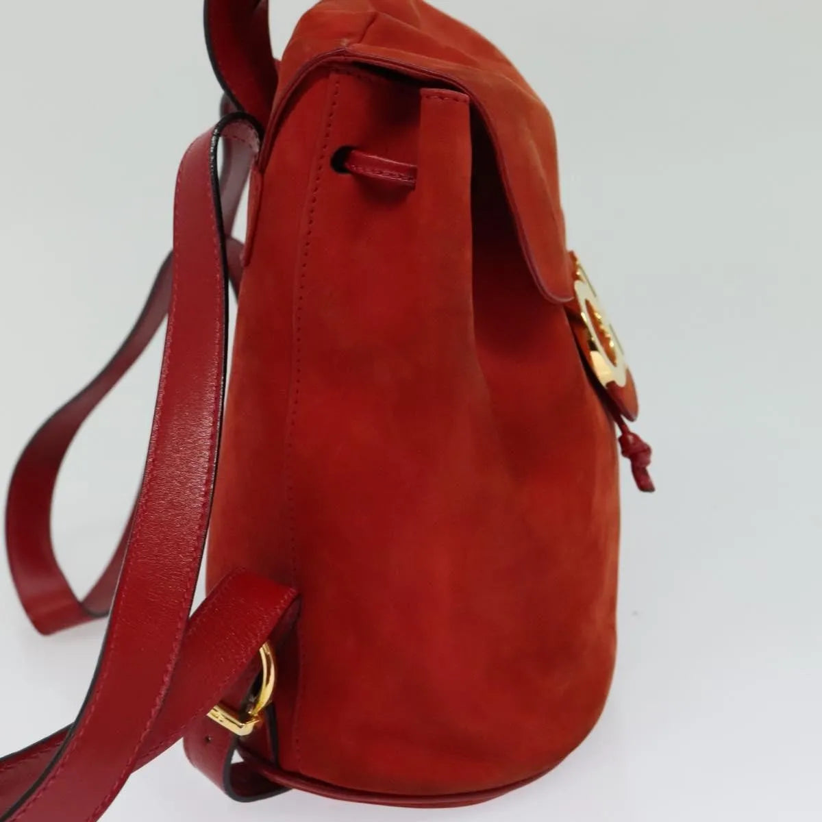 Salvatore Ferragamo Gancini Suede Red Suede Backpack Bag (Pre-Owned)