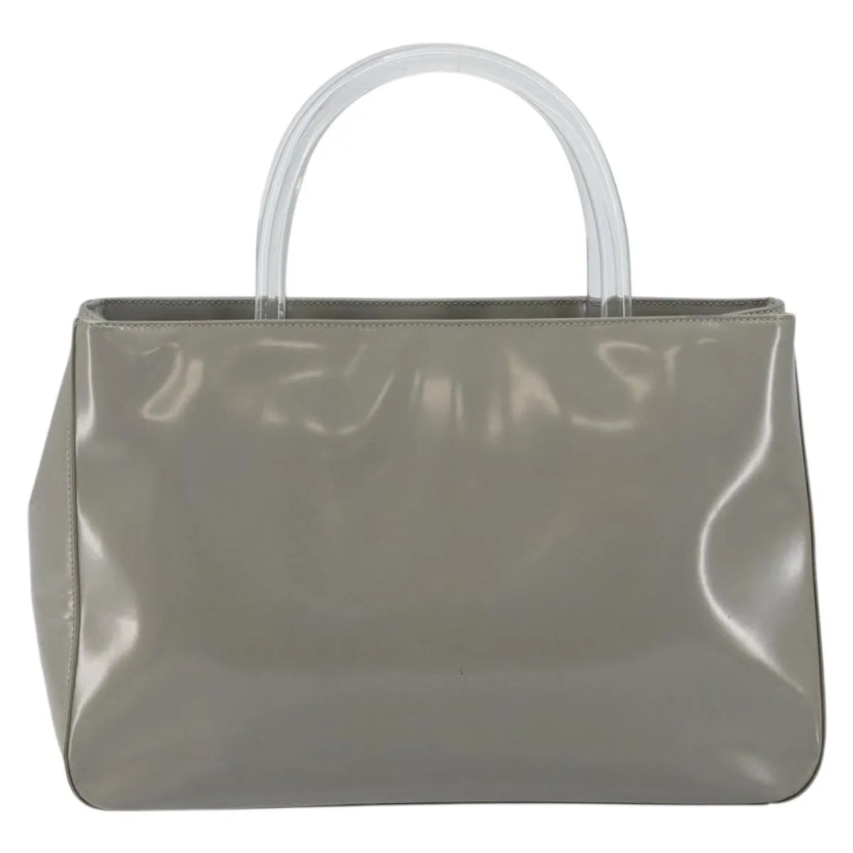 Prada Resin Handle Tote Patent Leather Gray Patent_Leather Tote Bag Bag (Pre-Owned)