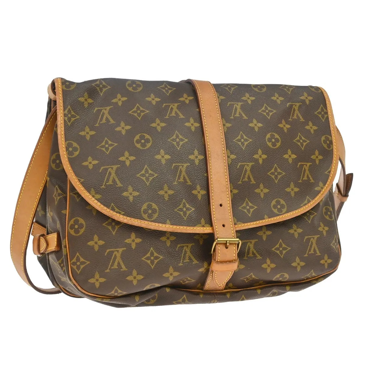 Louis Vuitton Saumur Handbag Monogram Canvas Brown Canvas Shoulder Bag Bag (Pre-Owned)