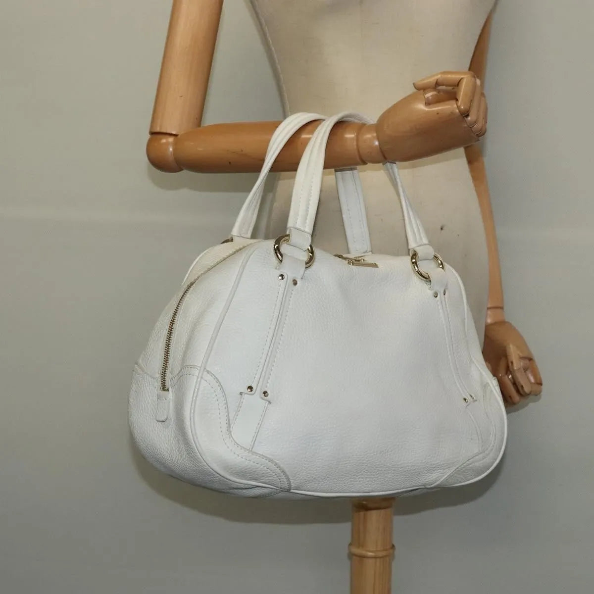 Celine Vintage Leather White Leather Handbag (Pre-Owned)