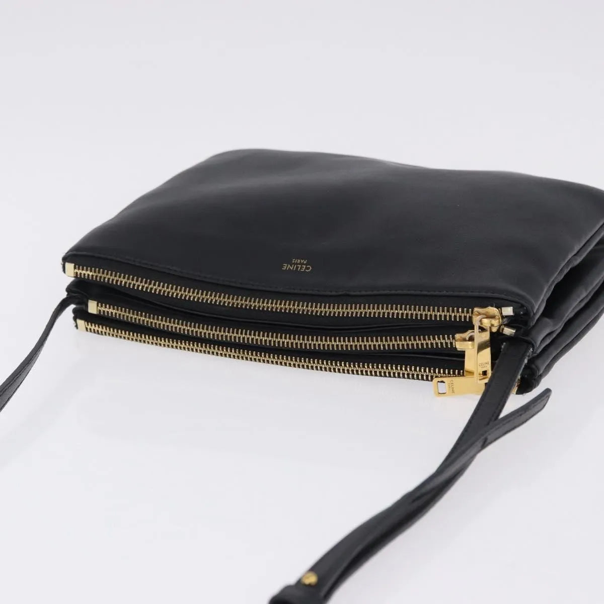 Celine Trio Leather Black Leather Shoulder Bag Bag (Pre-Owned)