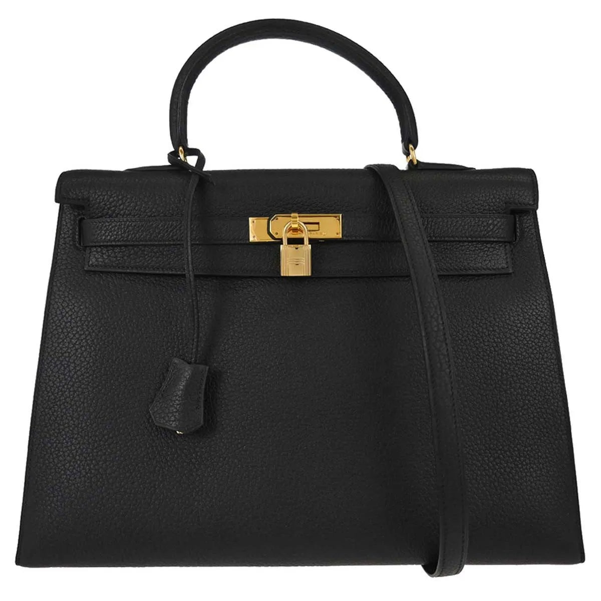 Hermes Kelly Black Ardennes With Gold Hardware Black Leather Handbag (Pre-Owned)