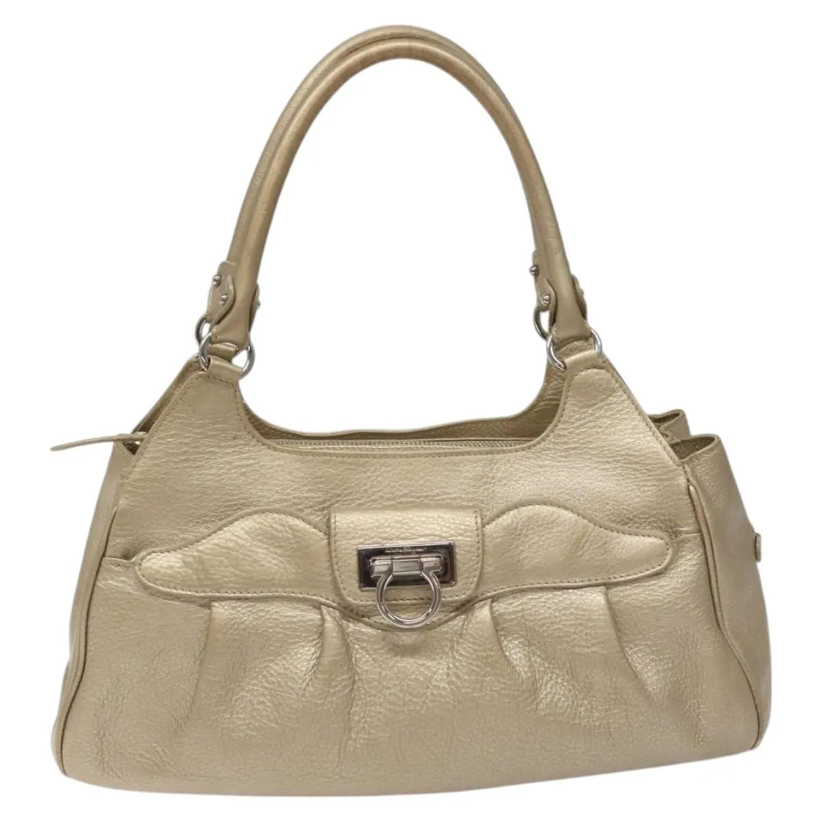 Salvatore Ferragamo Gancini Zip Tote Leather Gold Leather Handbag (Pre-Owned)