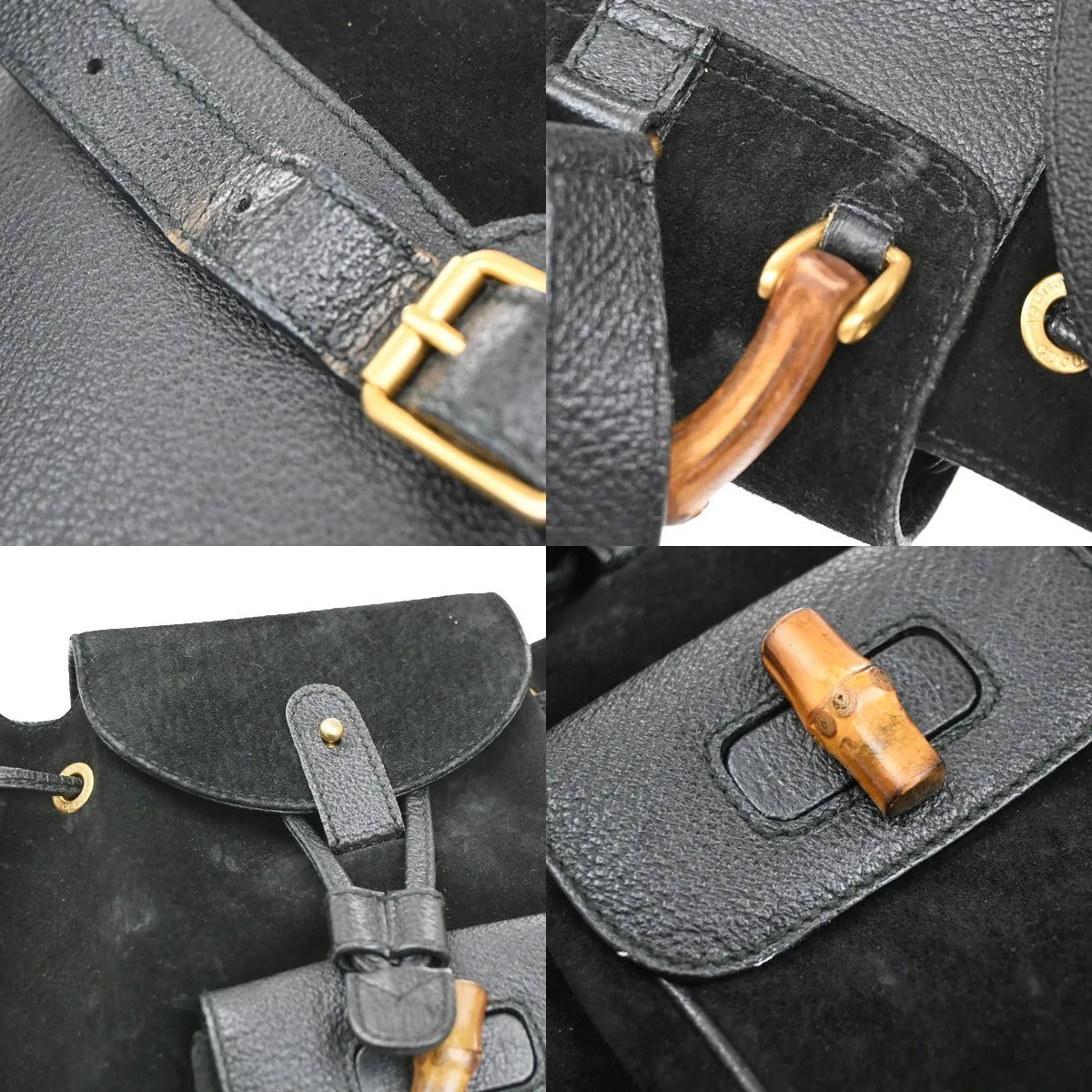 Gucci Vintage Bamboo Suede Black Suede Backpack Bag (Pre-Owned)