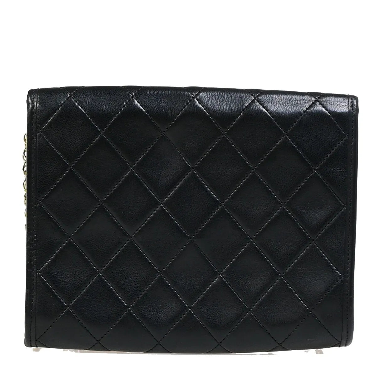 Chanel Vintage Round Flap Quilted Lambskin Black Leather Bag (Pre-Owned)