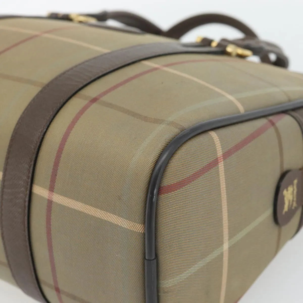 Burberry Nova Check Boston Canvas Beige Canvas Handbag (Pre-Owned)