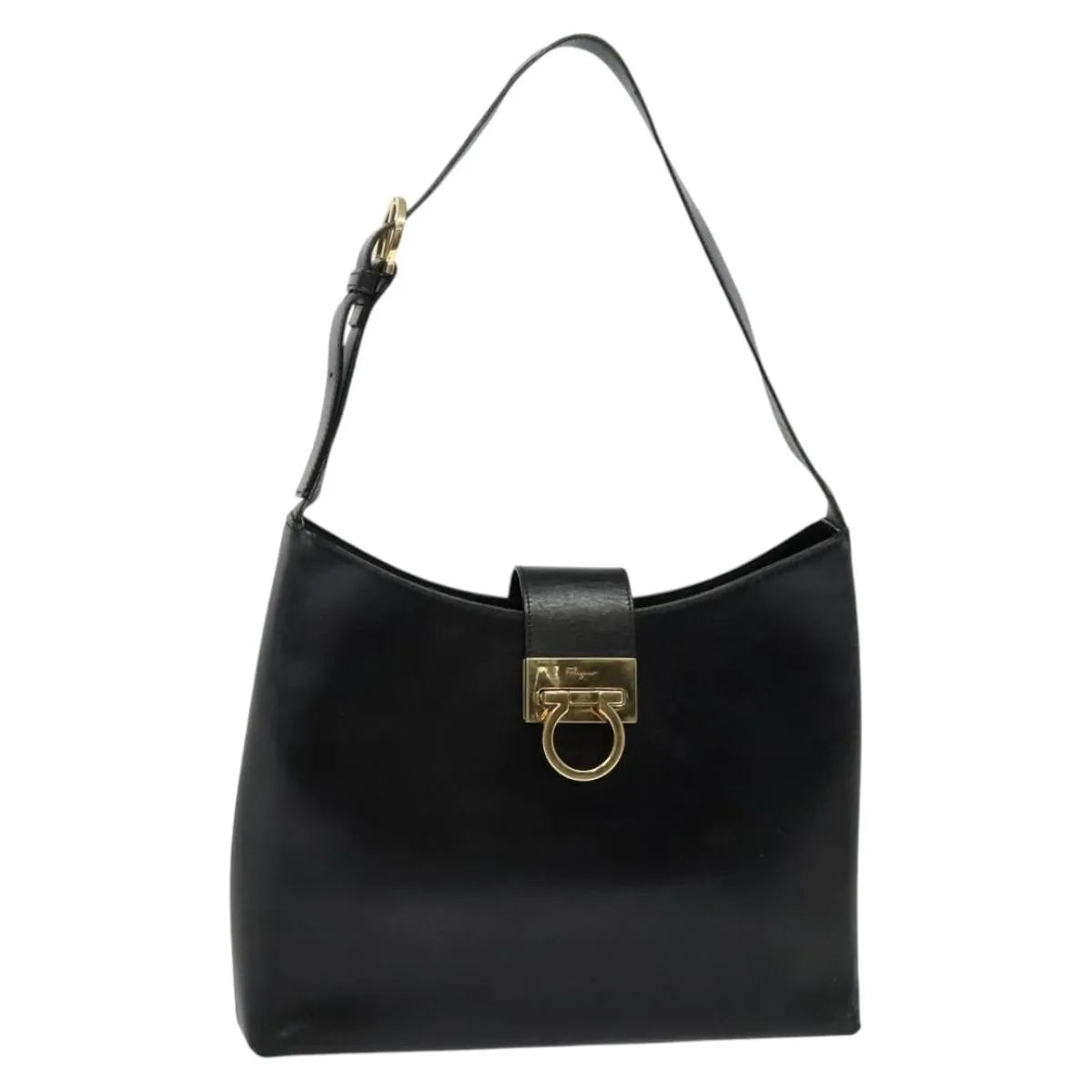 Salvatore Ferragamo Gancio Flap Hobo Leather Black Leather Shoulder Bag Bag (Pre-Owned)