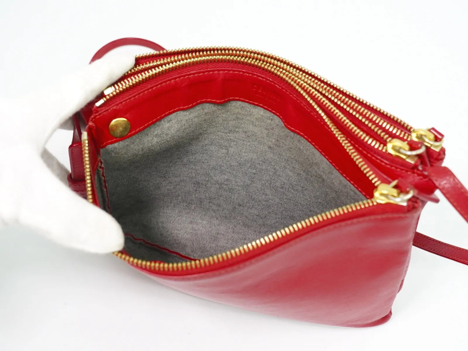 Celine Trio Leather Red Leather Shoulder Bag Bag (Pre-Owned)