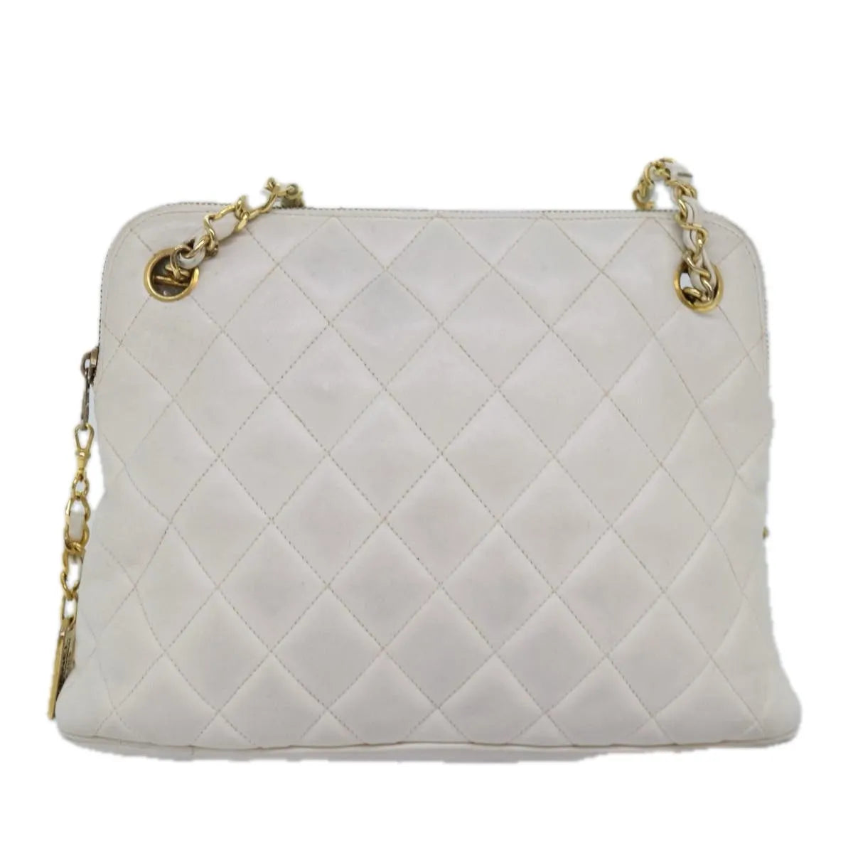 Chanel Vintage Zip Chain Quilted Caviar White Leather Shoulder Bag Bag (Pre-Owned)