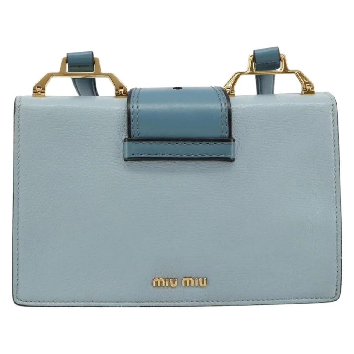 Miu Miu Madras Crystal Buckle Leather Blue Leather Shoulder Bag Bag (Pre-Owned)