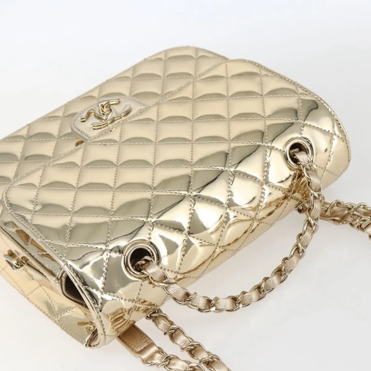 Chanel Hollywood Boulevard Backpack With Star Coin Purse Quilted Metallic Leather Gold Patent_Leather Backpack Bag (Pre-Owned)