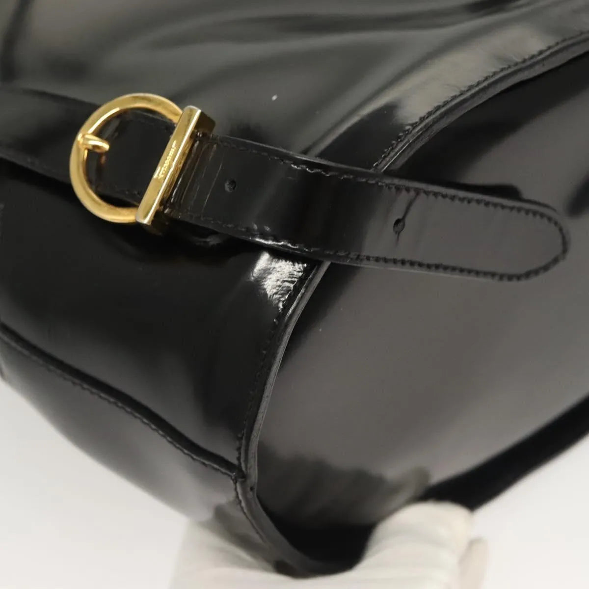 Salvatore Ferragamo Gancini Patent Leather Black Patent_Leather Backpack Bag (Pre-Owned)