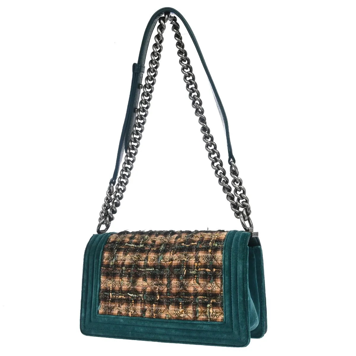 Chanel Boy Flap Quilted Tweed With Velvet Green Velvet Shoulder Bag Bag (Pre-Owned)