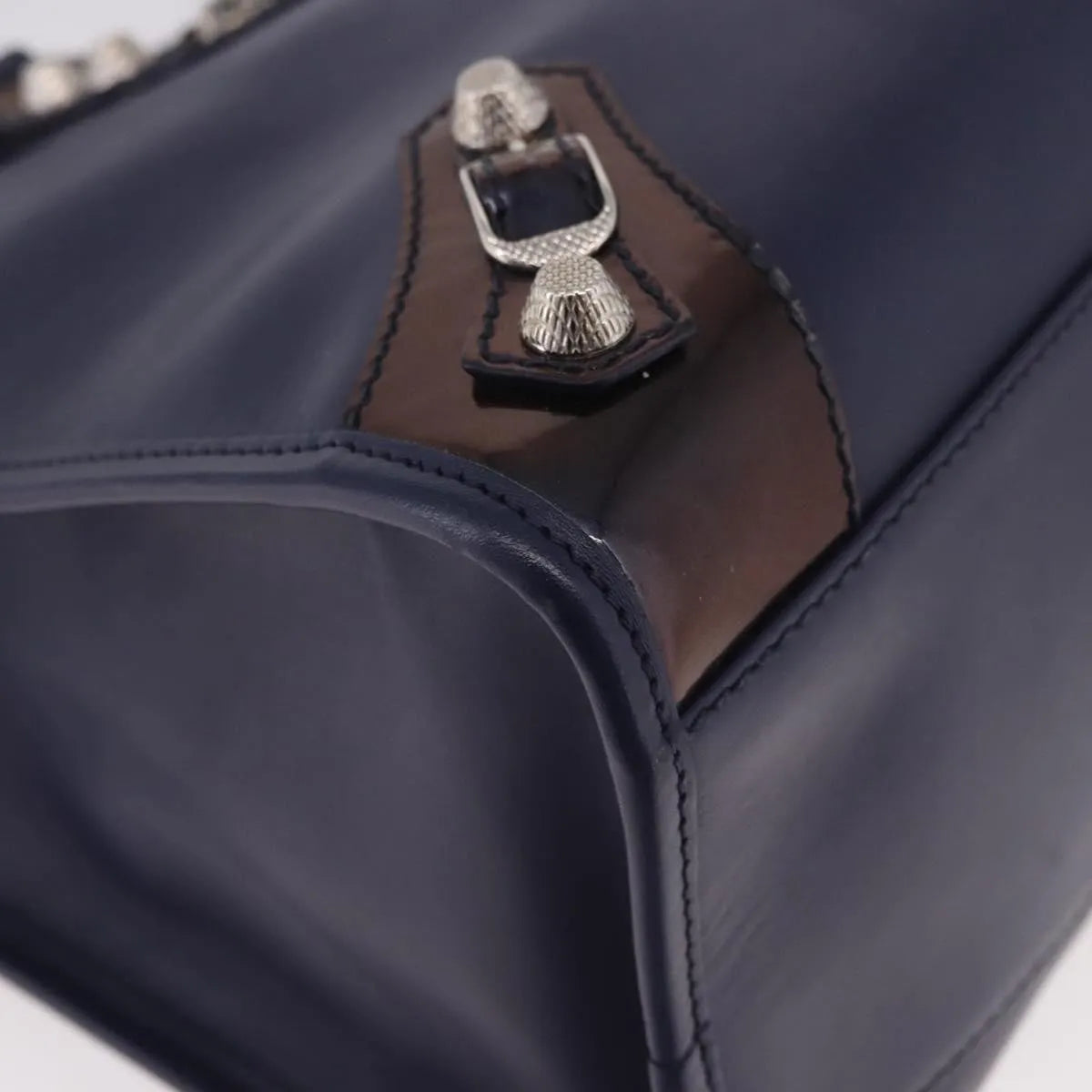 Balenciaga Holiday City Giant Studs Matte Calfskin Navy Leather Handbag (Pre-Owned)
