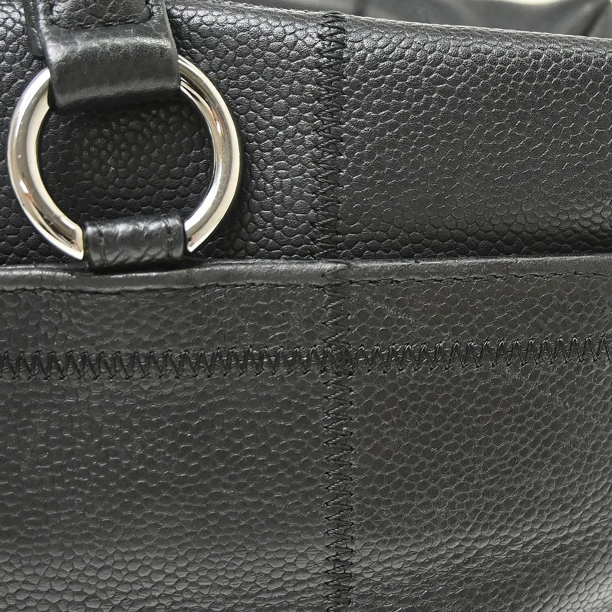 Chanel Square Stitch Cc Boston Quilted Caviar Black Leather Handbag (Pre-Owned)