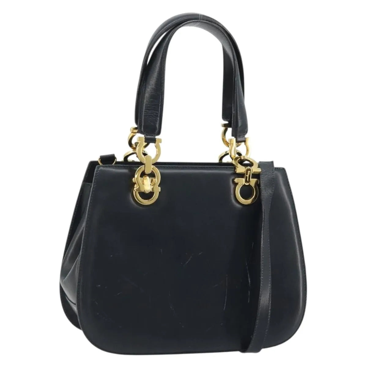 Salvatore Ferragamo Gancini Leather Navy Leather Handbag (Pre-Owned)