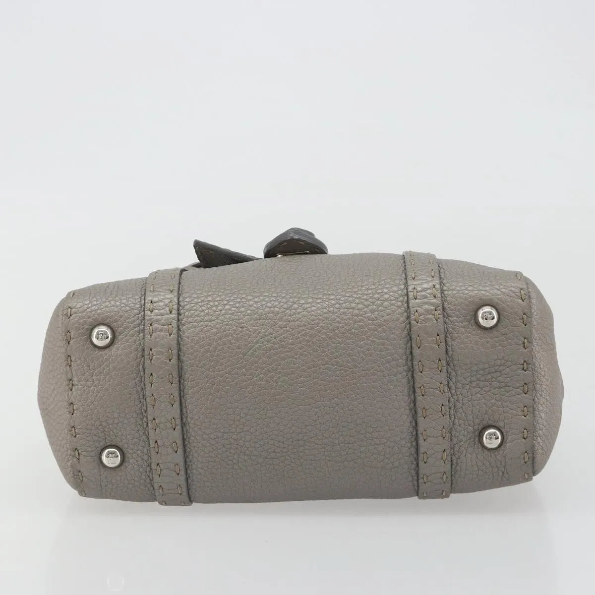 Fendi Selleria Linda Satchel Pebbled Leather Gray Leather Handbag (Pre-Owned)