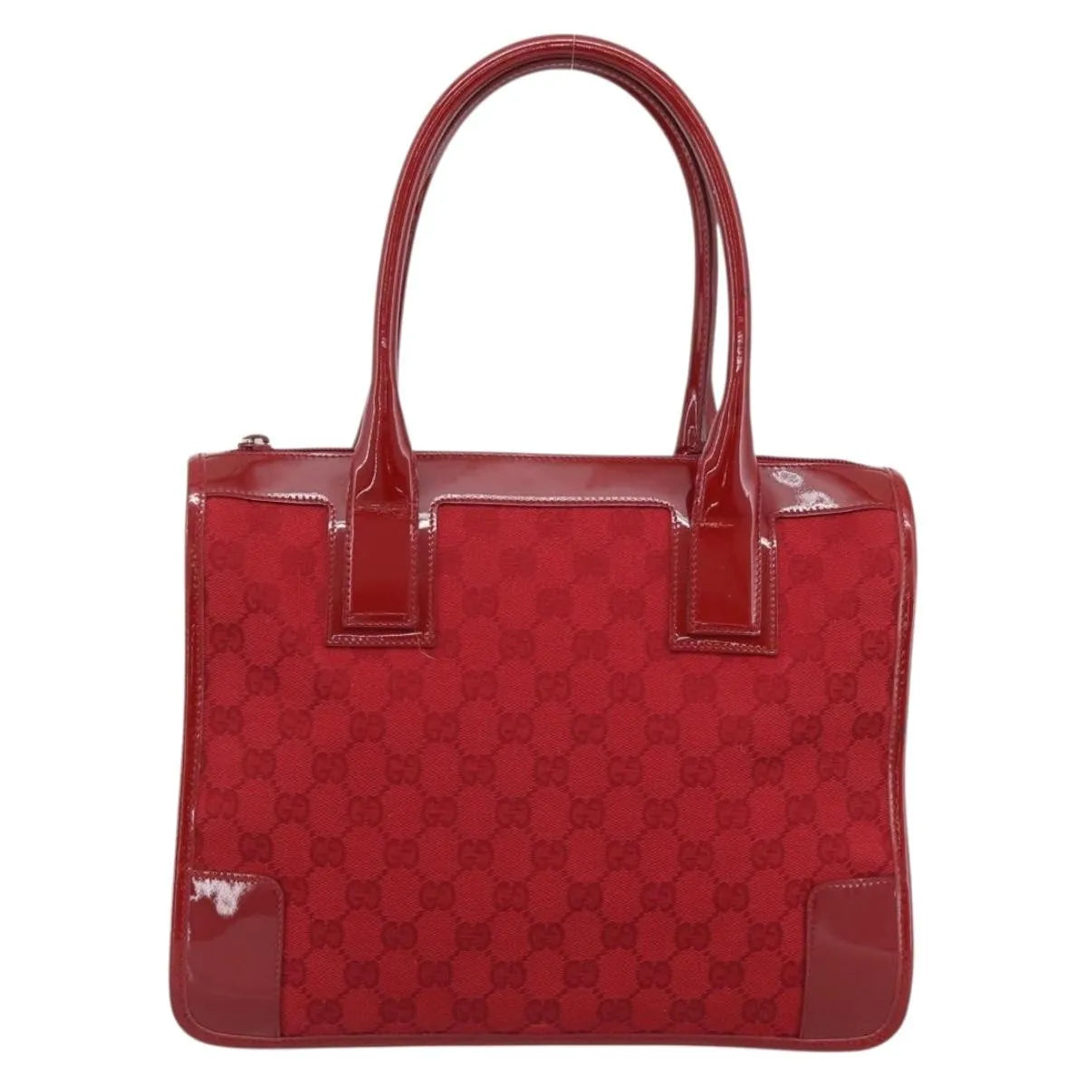 Gucci Structured Top Handle Open Tote Gg Canvas And Leather Red Canvas Handbag (Pre-Owned)