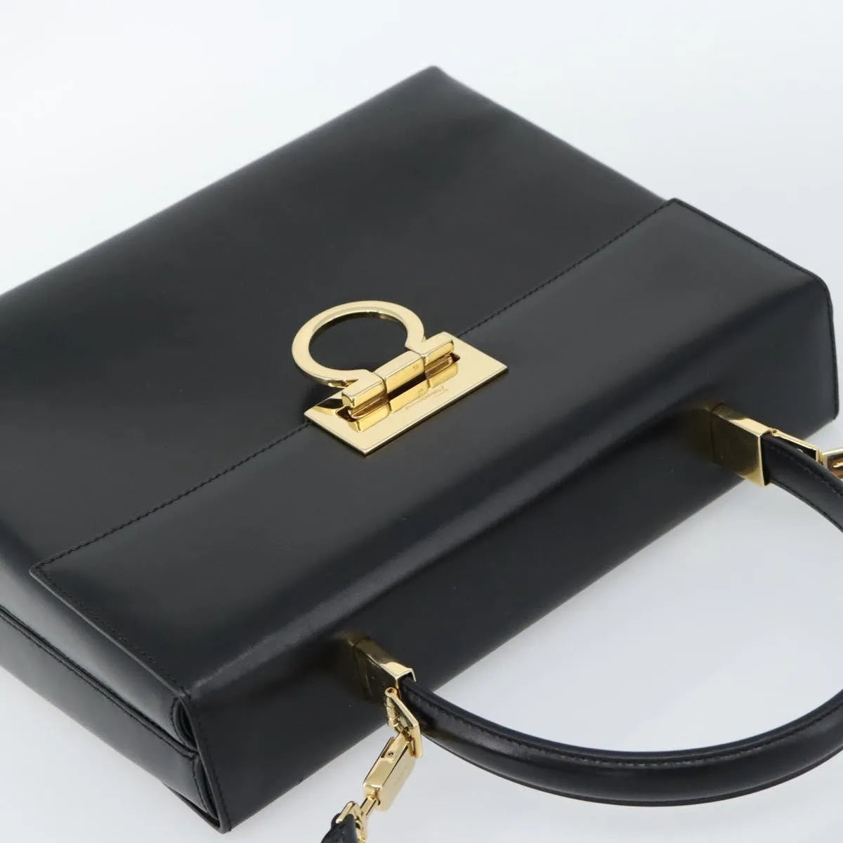Salvatore Ferragamo Convertible Top Handle Leather Black Leather Handbag (Pre-Owned)