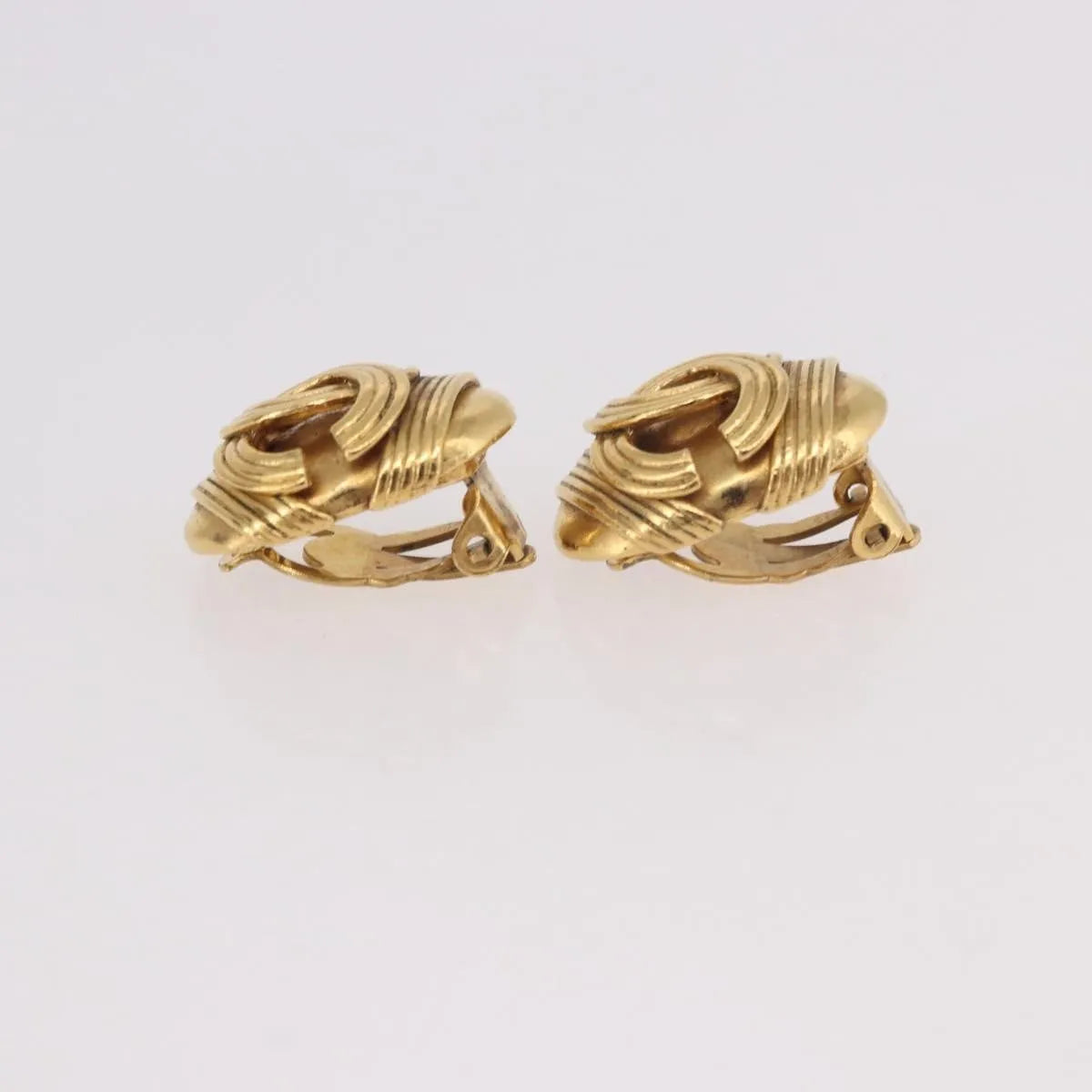 Chanel Cc Clip On Metal Gold Metal Earrings Jewelry (Pre-Owned)