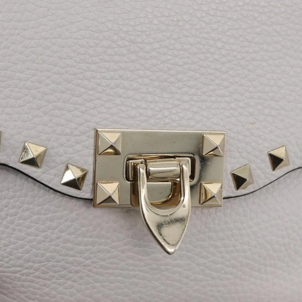Valentino Garavani Rockstud Flip Lock Flap Leather White_Gold Leather Shoulder Bag Bag (Pre-Owned)
