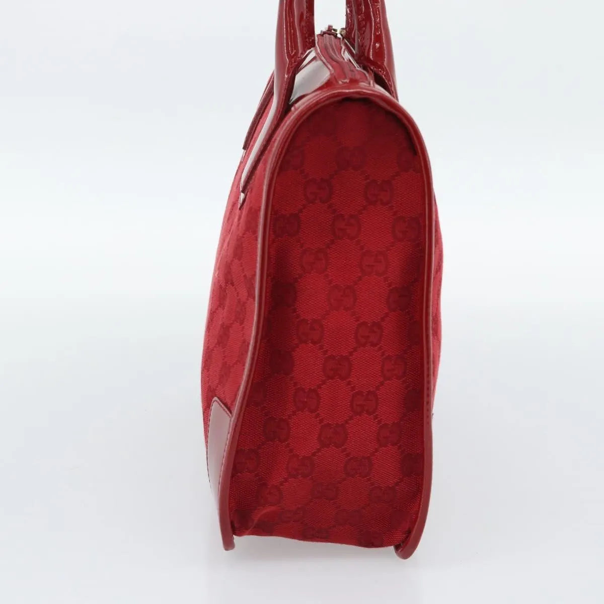 Gucci Structured Top Handle Open Tote Gg Canvas And Leather Red Canvas Handbag (Pre-Owned)