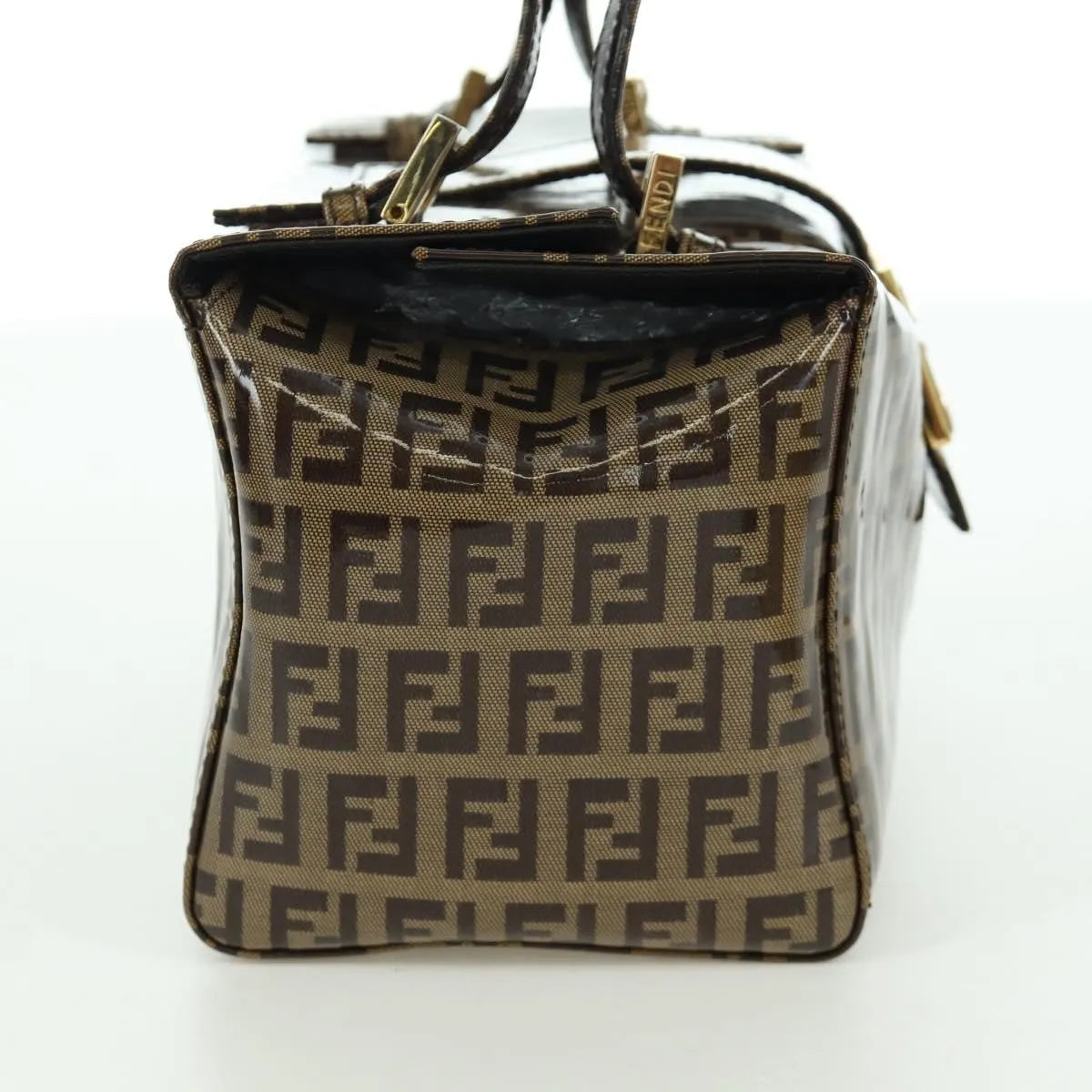 Fendi Mamma Baguette Zucca Patent Leather Brown Canvas Shoulder Bag Bag (Pre-Owned)