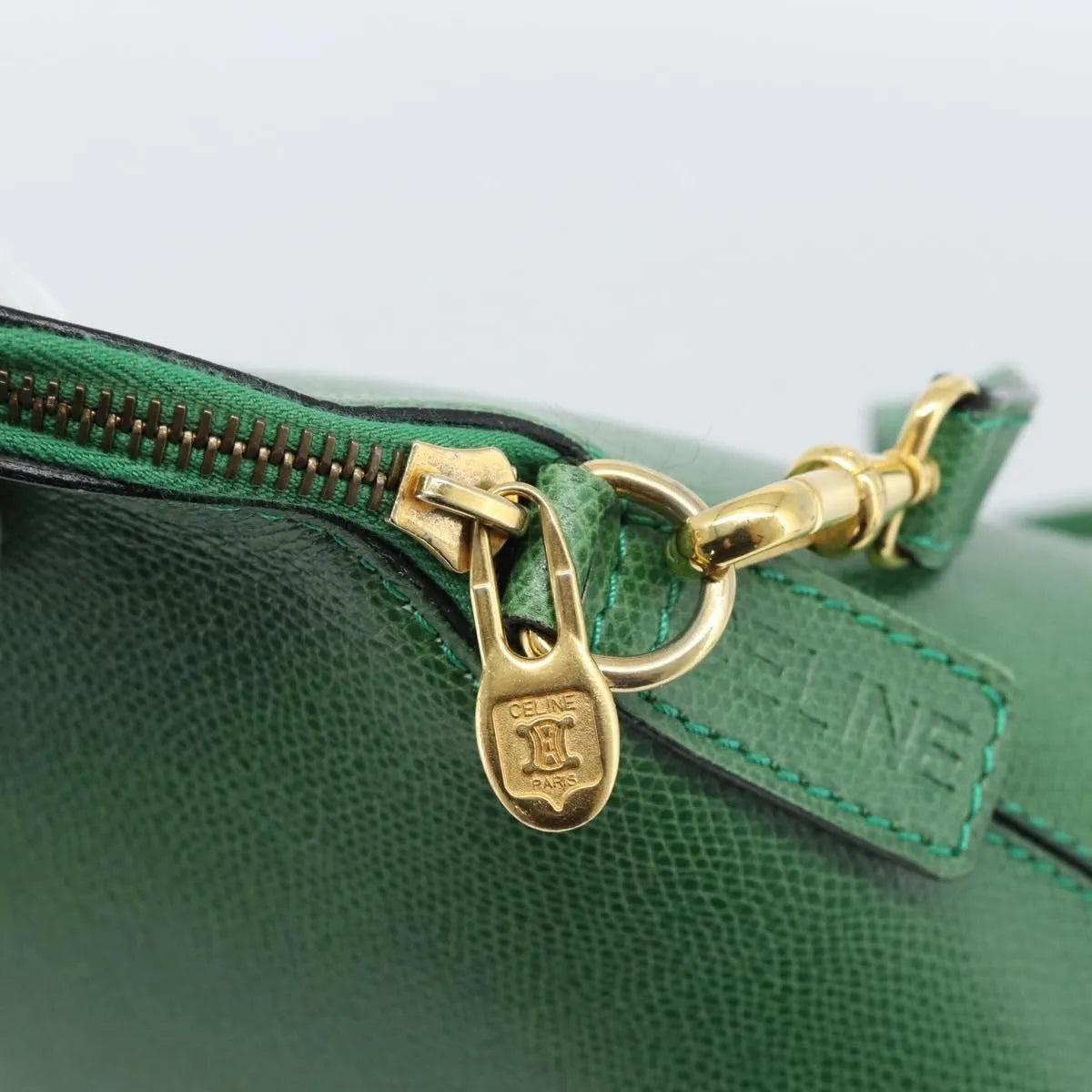Celine Vintage Convertible Bowler Leather Green Leather Handbag (Pre-Owned)