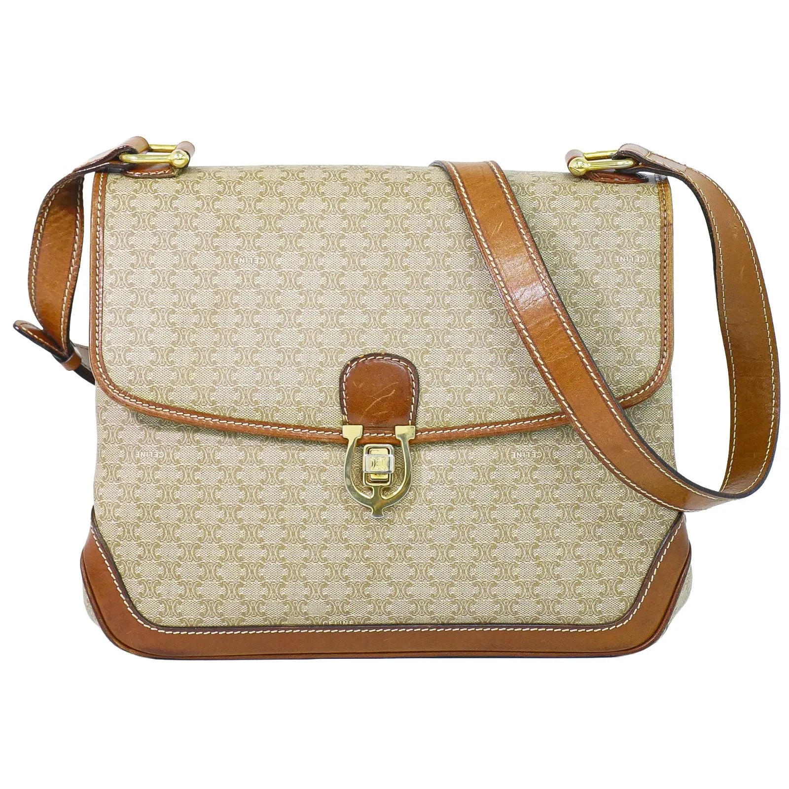 Celine Vintage Macadam Canvas Beige Pvc Shoulder Bag Bag (Pre-Owned)