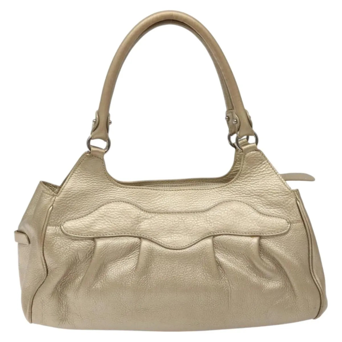 Salvatore Ferragamo Gancini Zip Tote Leather Gold Leather Handbag (Pre-Owned)