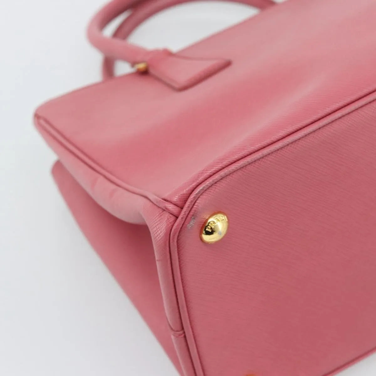 Prada Galleria Double Zip Tote Saffiano Leather Pink Leather Handbag (Pre-Owned)