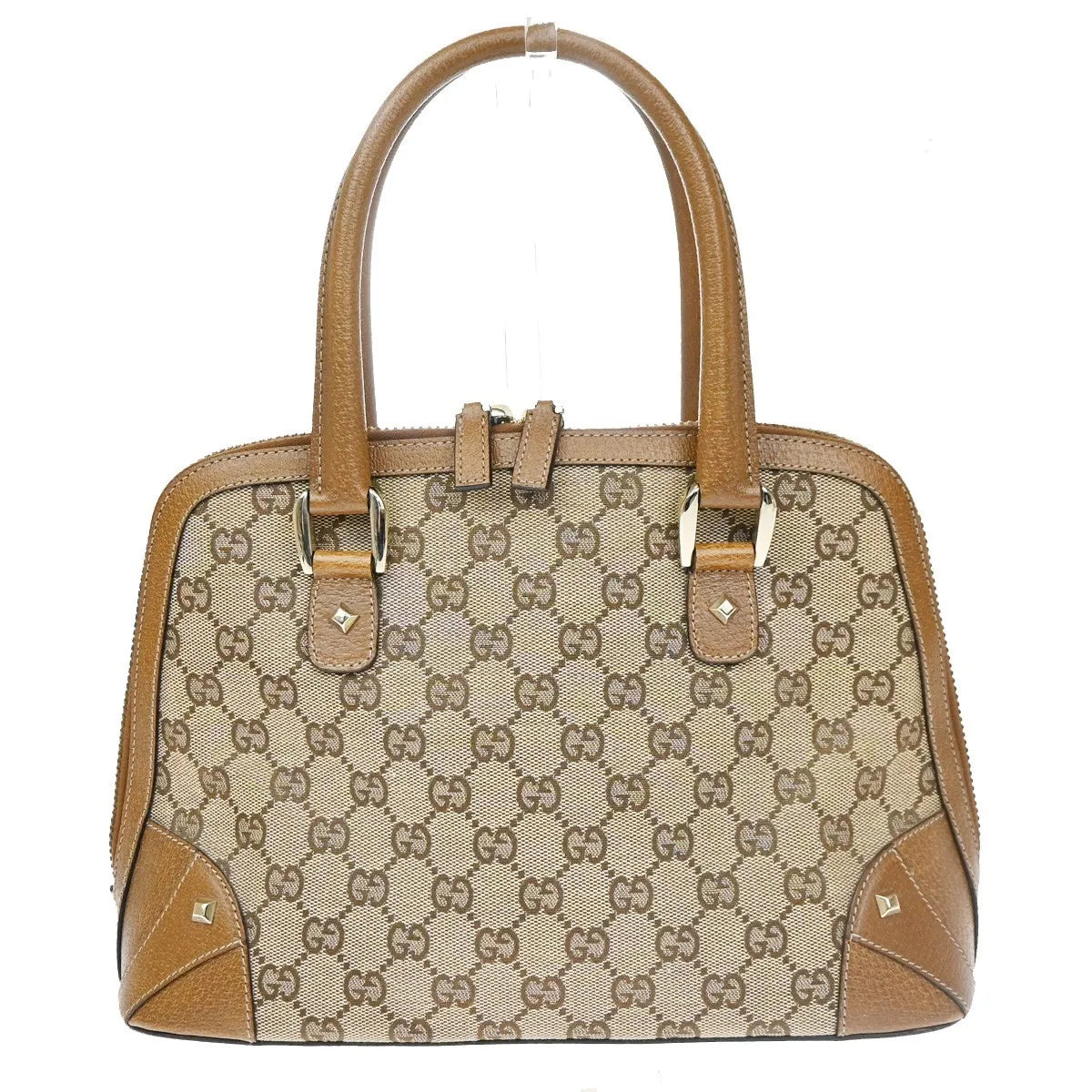 Gucci Vintage Boston Bag Monogram Canvas Brown Canvas Handbag (Pre-Owned)