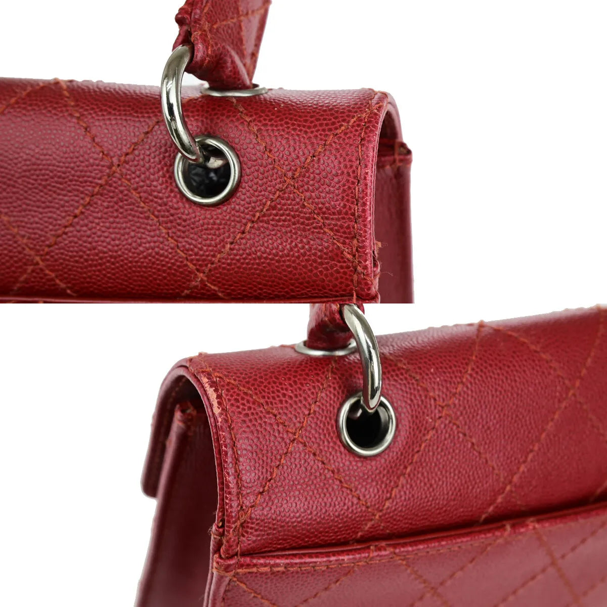 Chanel Vintage Cc Flap Top Handle Calfskin Leather Red Calfskin Bag (Pre-Owned)