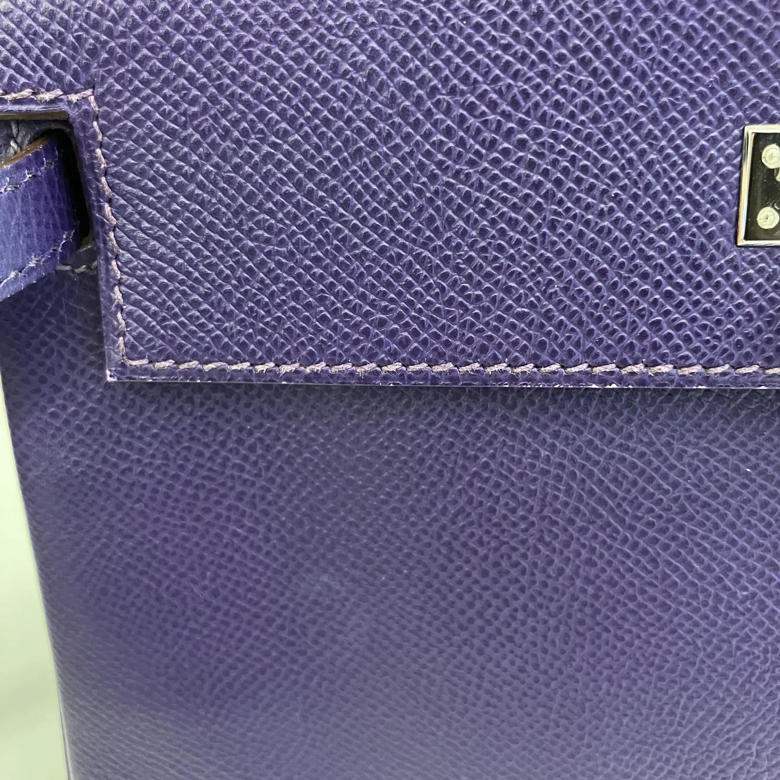 Hermes Kelly Purple Epsom With Palladium Hardware Purple Leather Handbag (Pre-Owned)