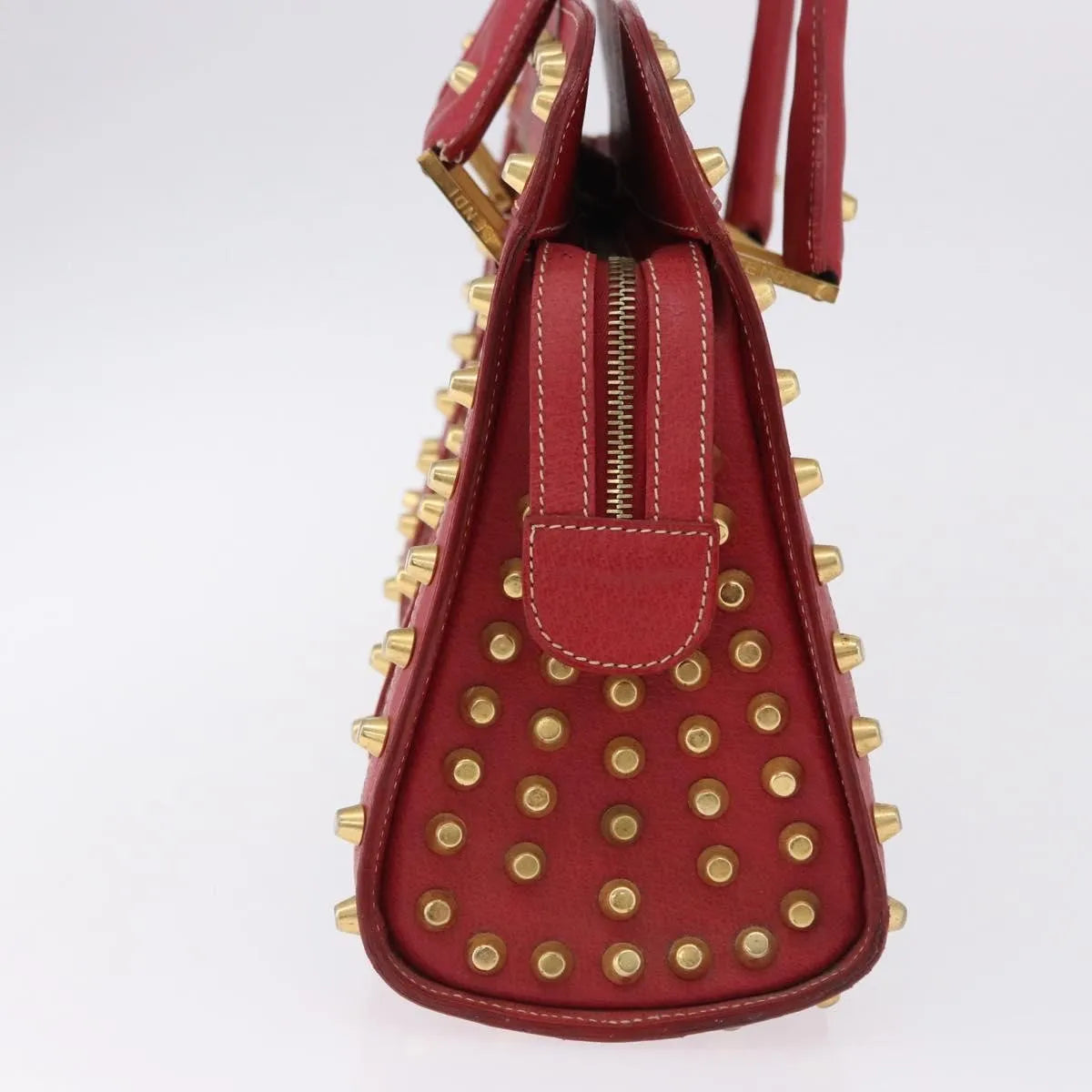 Fendi Studded Handle Canvas Red Canvas Handbag (Pre-Owned)