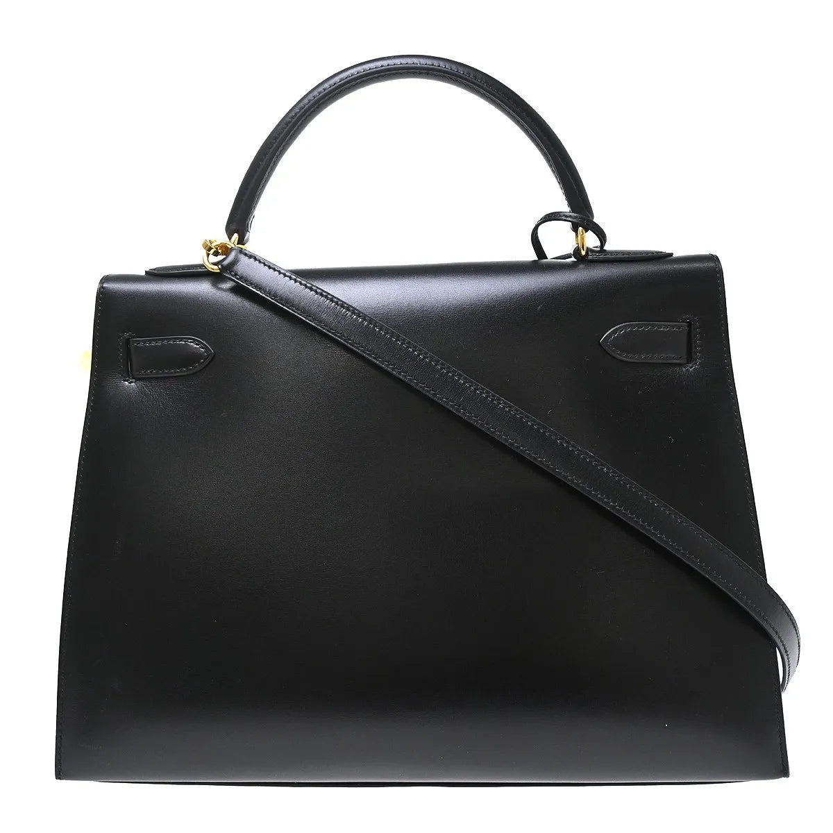 Hermes Kelly Black Box Calf With Gold Hardware Black Calfskin Handbag (Pre-Owned)