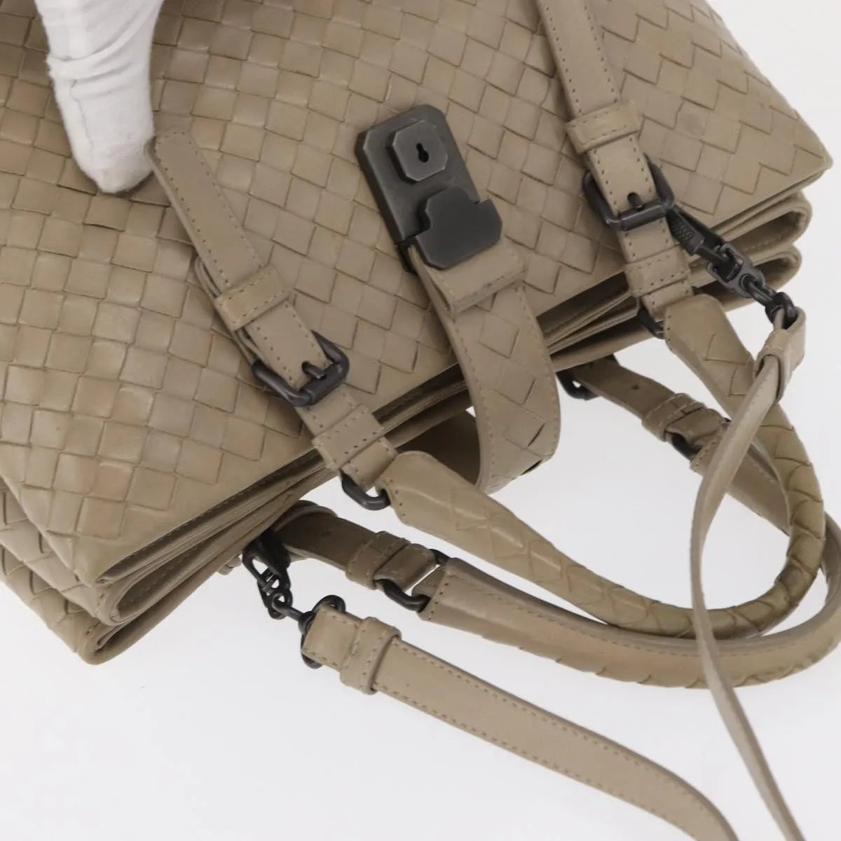 Bottega Veneta Roma Bag Intrecciato Nappa Gray Leather Handbag (Pre-Owned)