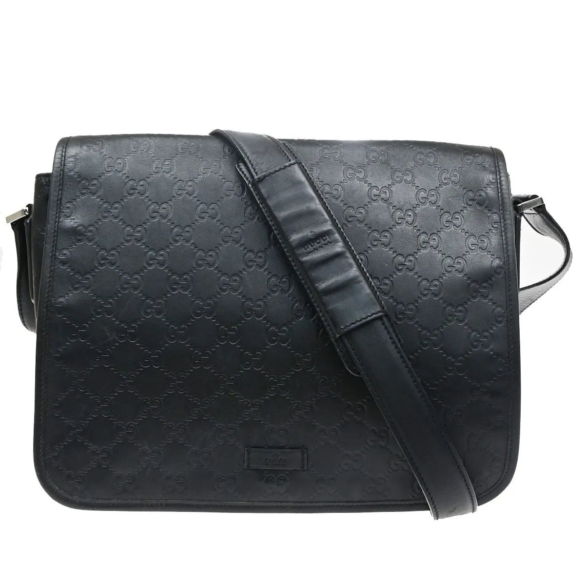Gucci Flap Messenger Bag (Outlet) Guccissima Leather Black Leather Shoulder Bag Bag (Pre-Owned)