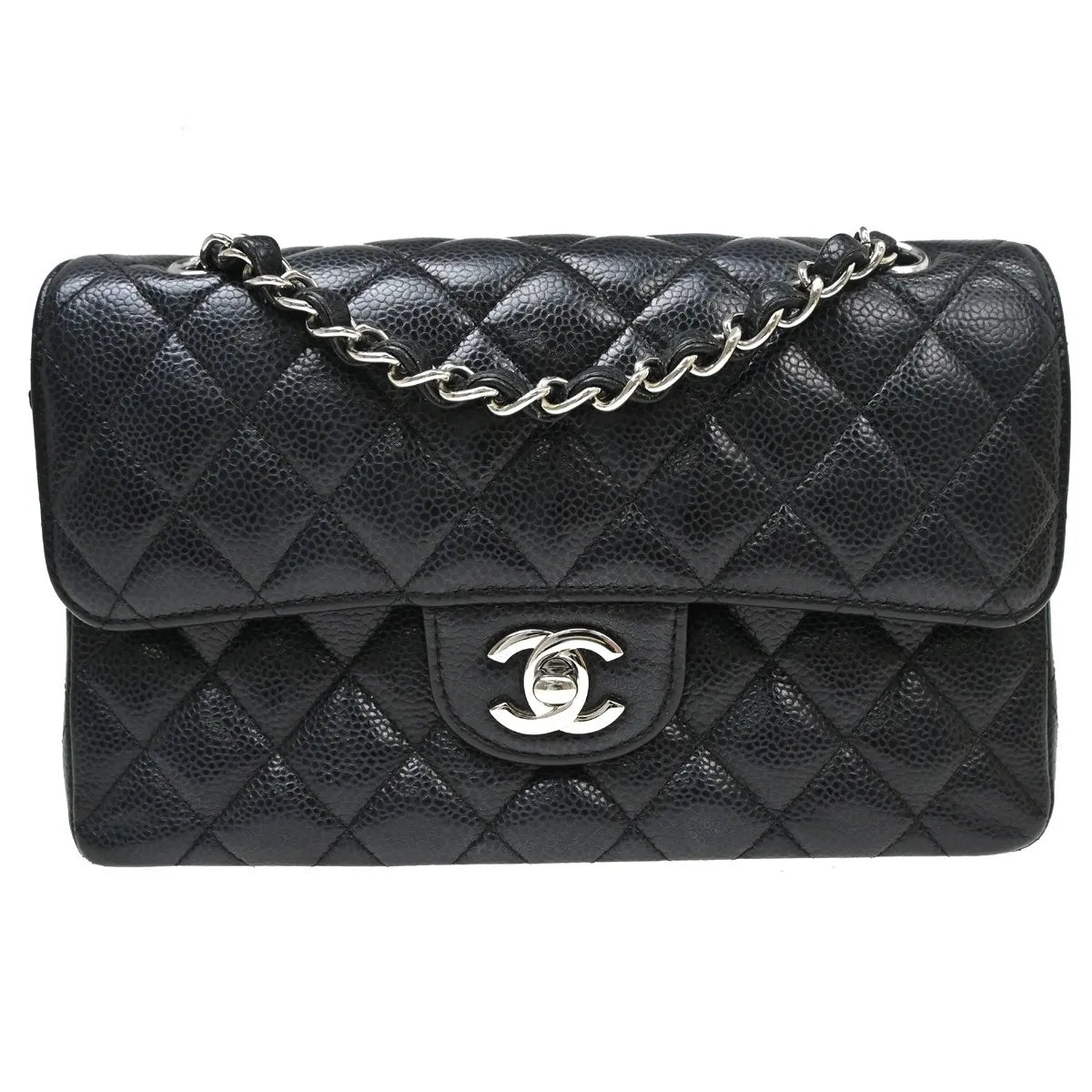 Chanel Vintage Classic Double Flap Quilted Caviar Black Calfskin Handbag (Pre-Owned)