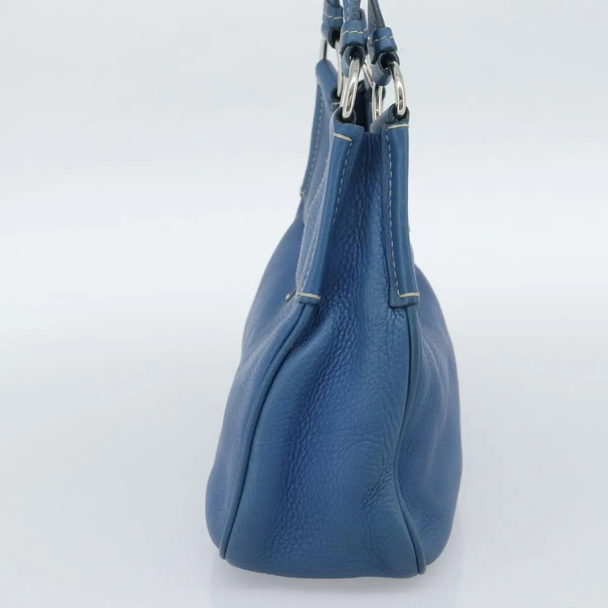 Prada Vitello Daino Convertible Tote Vitello Daino Blue Leather Handbag (Pre-Owned)