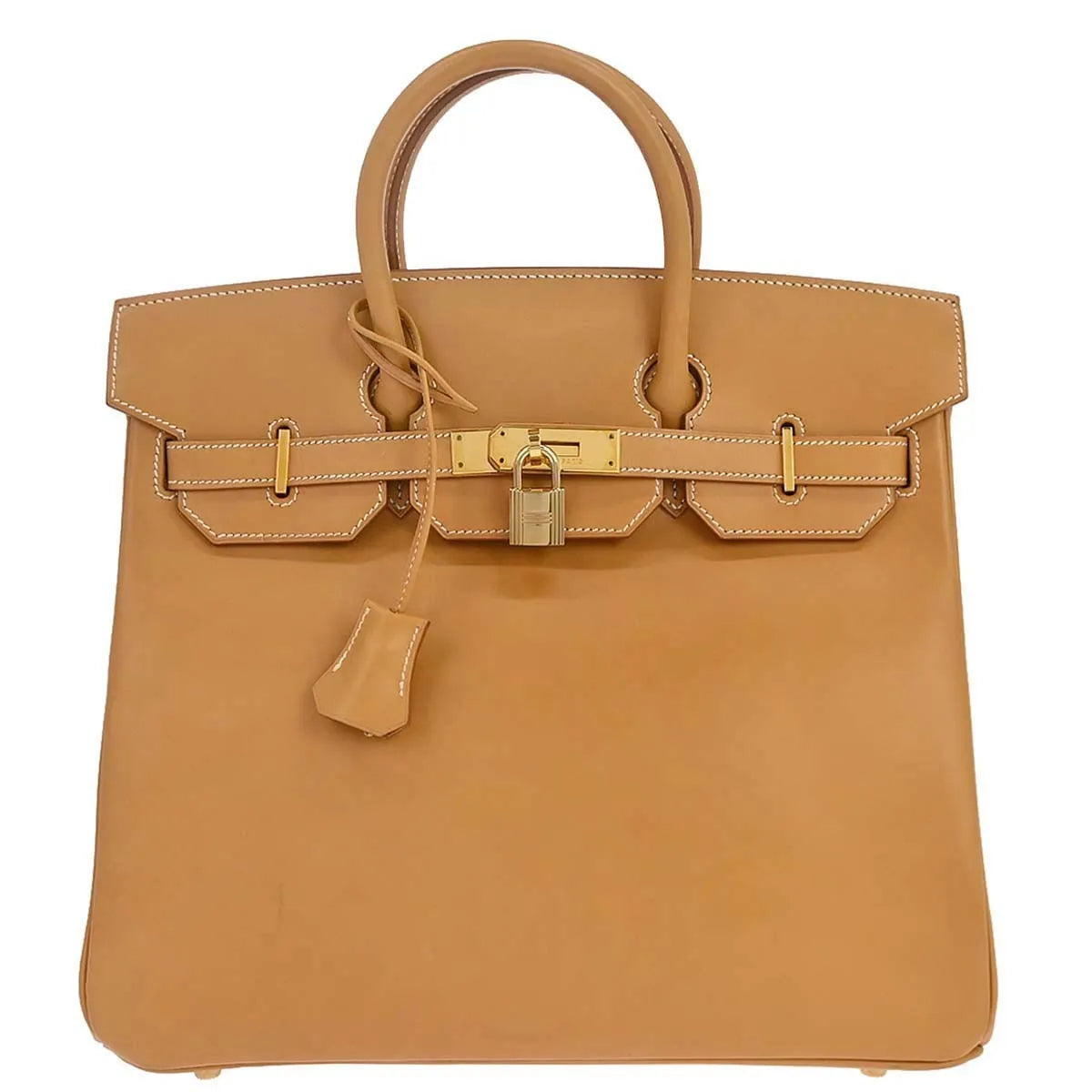 Hermes Hac Birkin Bag Brown Vache Natural With Gold Hardware Neutral Leather Handbag (Pre-Owned)