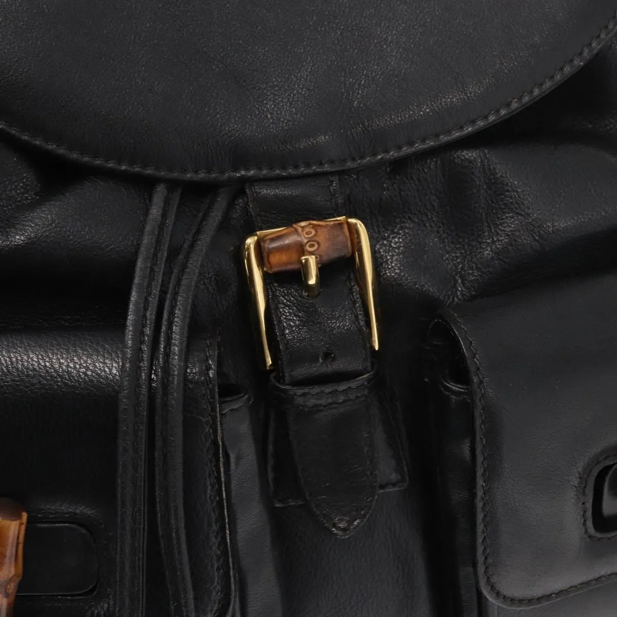 Gucci Vintage Bamboo Leather Black Leather Backpack Bag (Pre-Owned)