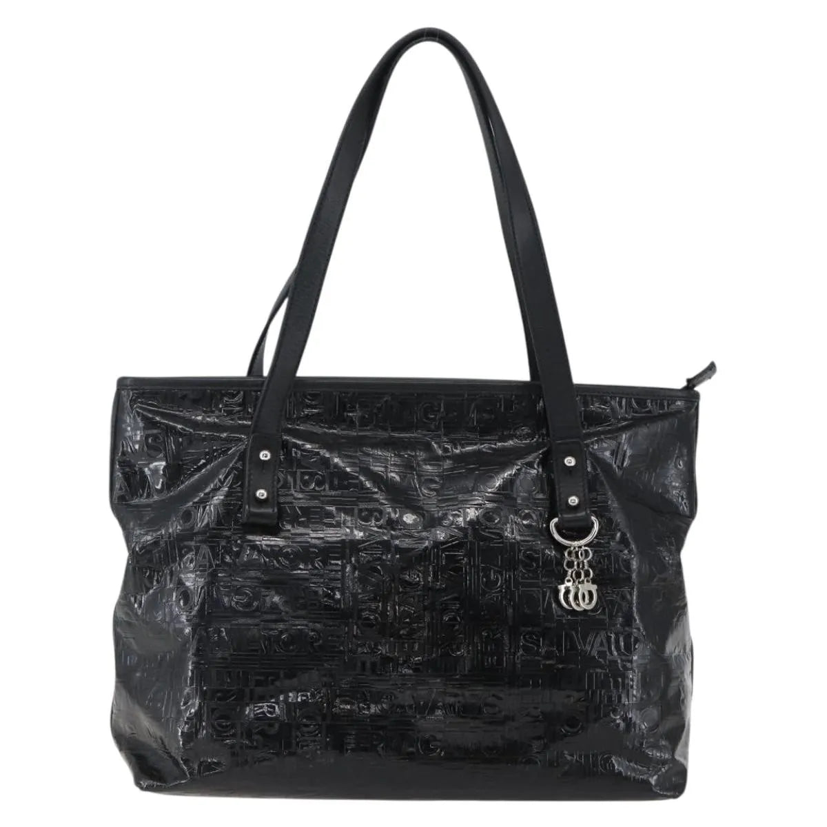 Salvatore Ferragamo Vintage Patent Leather Black Patent_Leather Tote Bag Bag (Pre-Owned)