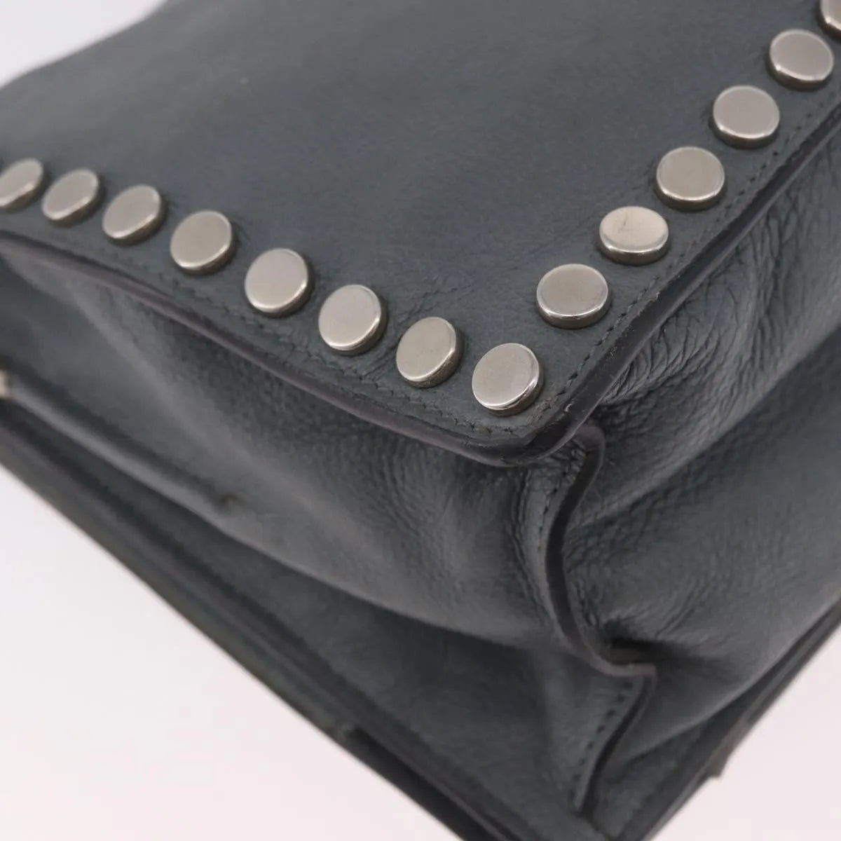 Prada Etiquette Flap Studded Glace Calfskin Gray Leather Shoulder Bag Bag (Pre-Owned)