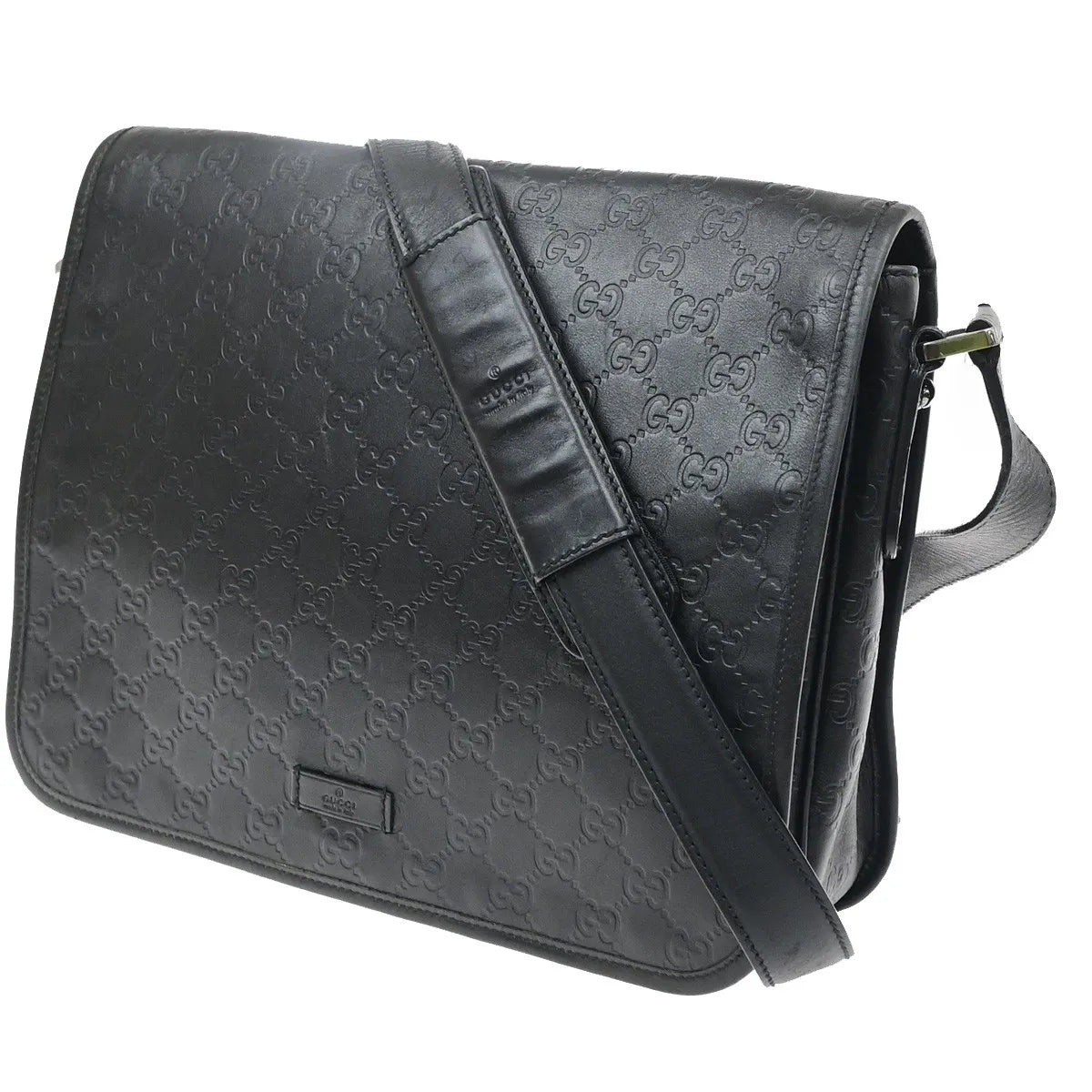 Gucci Flap Messenger Bag (Outlet) Guccissima Leather Black Leather Shoulder Bag Bag (Pre-Owned)