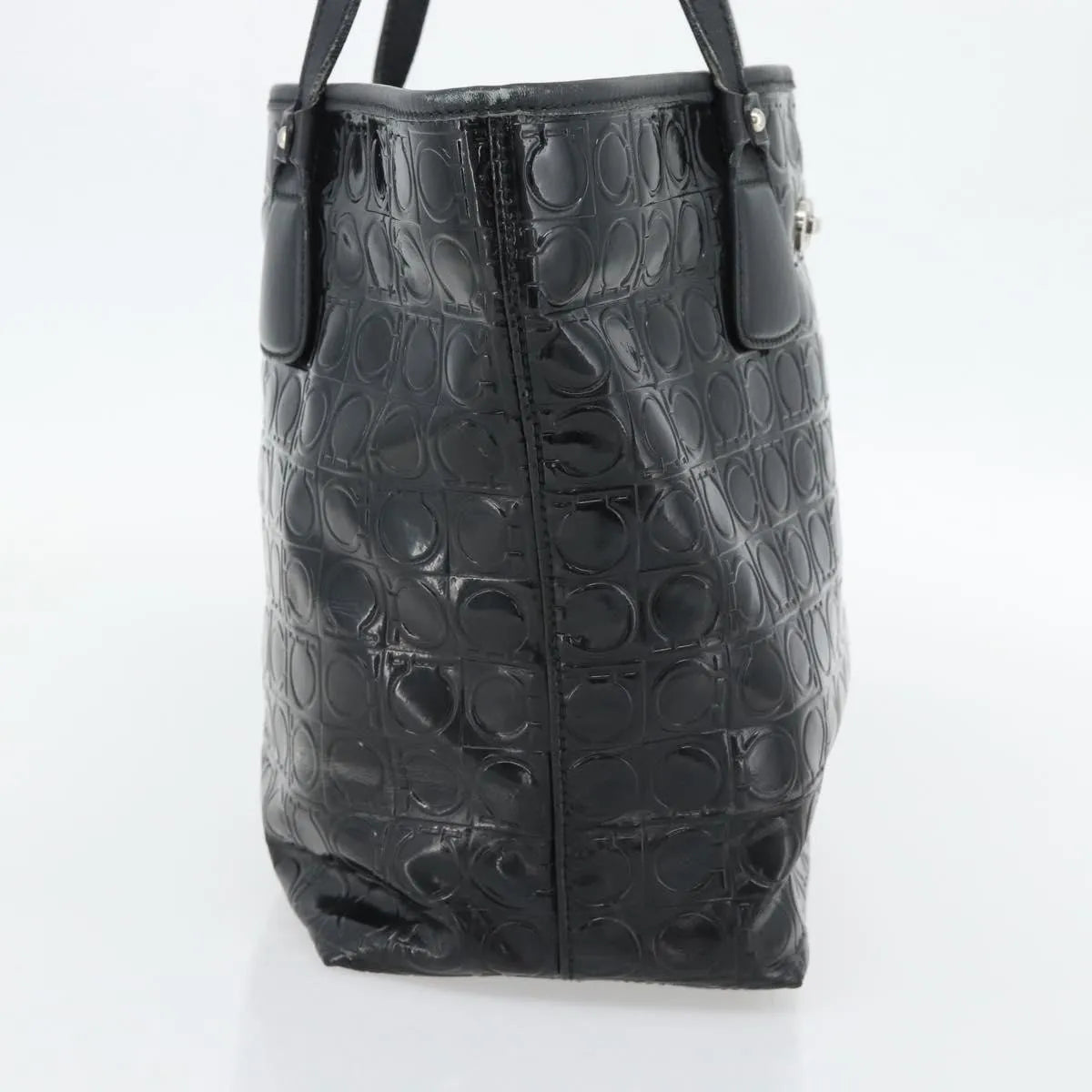 Salvatore Ferragamo Gancini Tote Patent Leather Black Patent_Leather Tote Bag Bag (Pre-Owned)