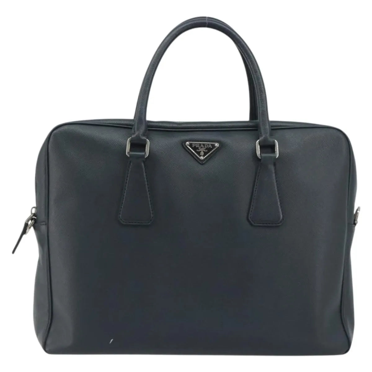 Prada Zip Around Saffiano Leather Navy Leather Briefcase Bag (Pre-Owned)