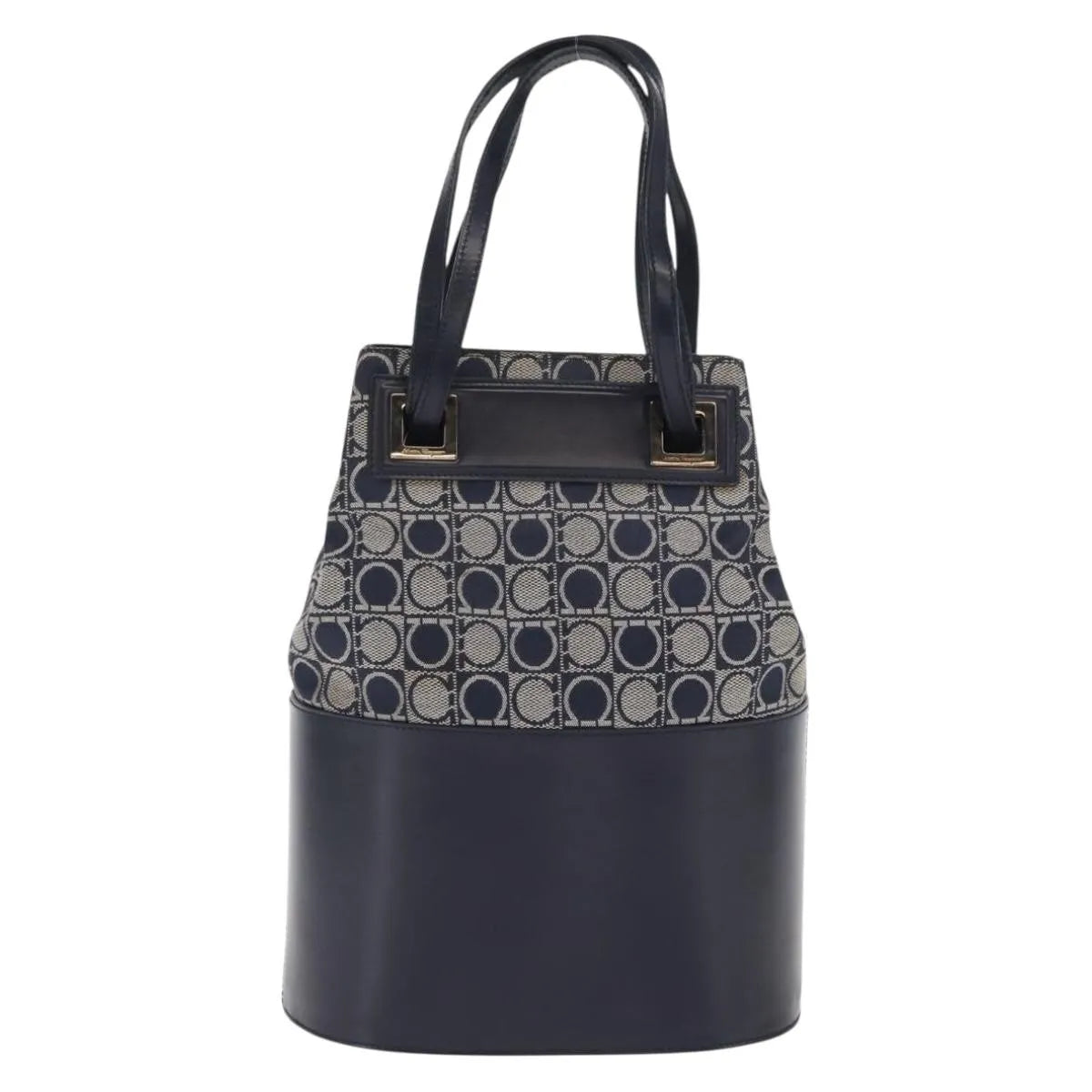 Salvatore Ferragamo Gancini Canvas And Leather Navy Canvas Shoulder Bag Bag (Pre-Owned)