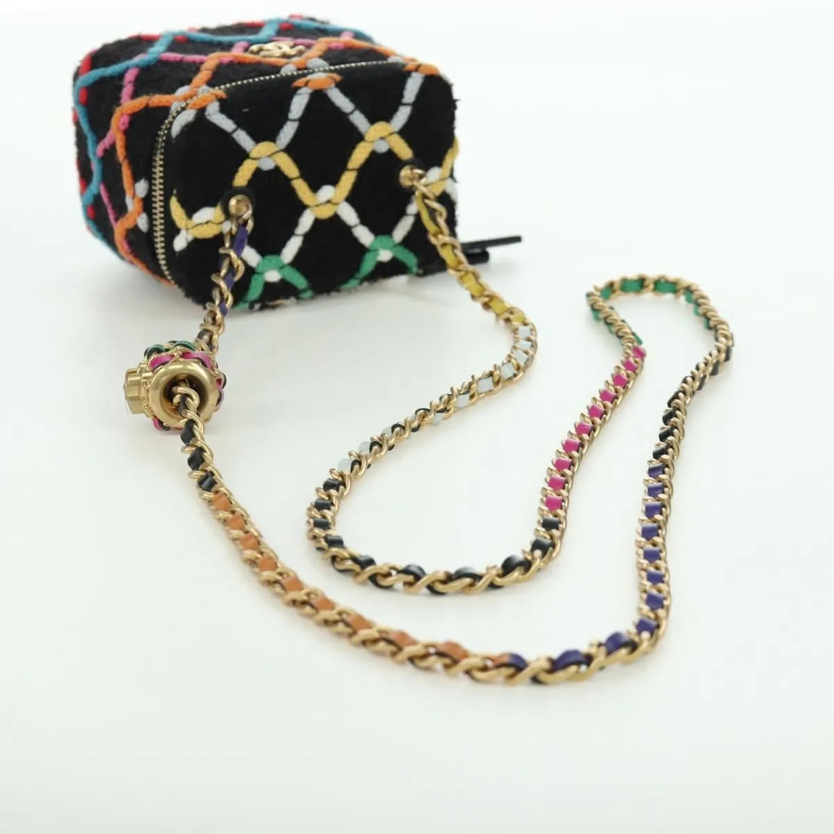 Chanel Pearl Crush Vanity Case With Chain Quilted Multicolor Tweed Multicolour Tweed Shoulder Bag Bag (Pre-Owned)
