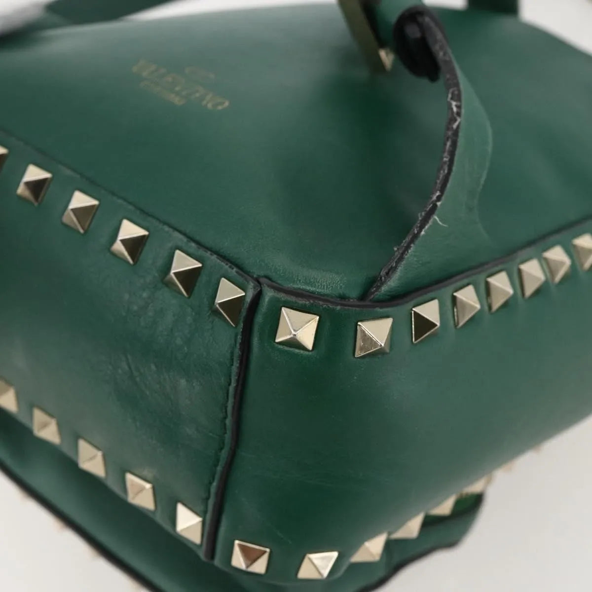 Valentino Garavani Rockstud Leather Green Leather Backpack Bag (Pre-Owned)